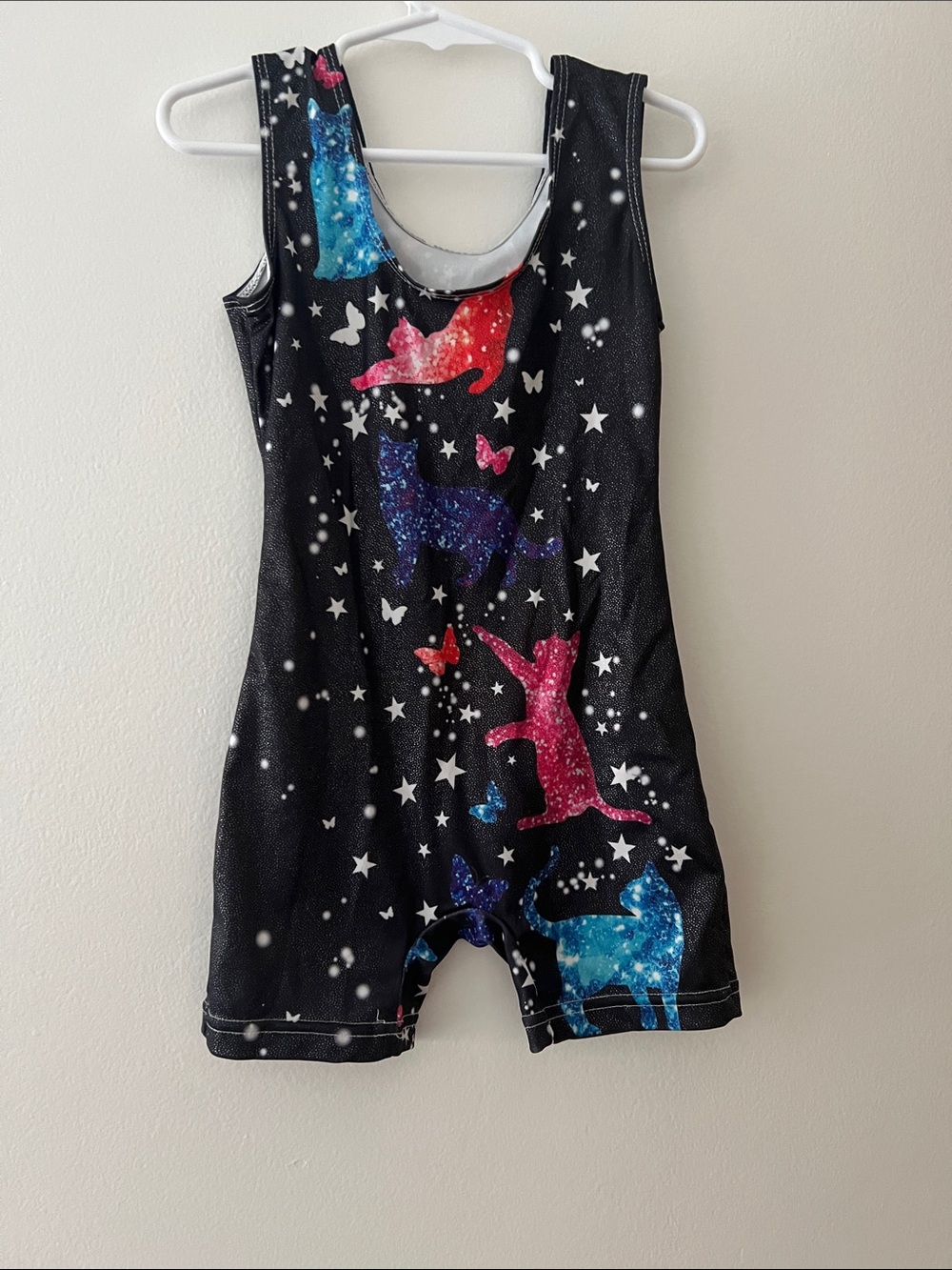Girls' Black Galaxy Cat Print Gymnastics Leotard
